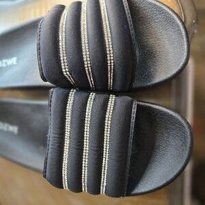 Elegant Black Mules with Rhinestone Detailing